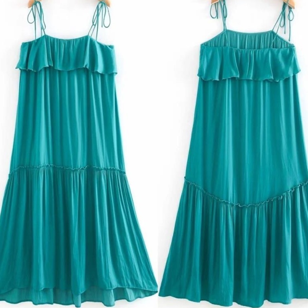NWT Zara Turquoise Ruffled Dress 0787 024 - S